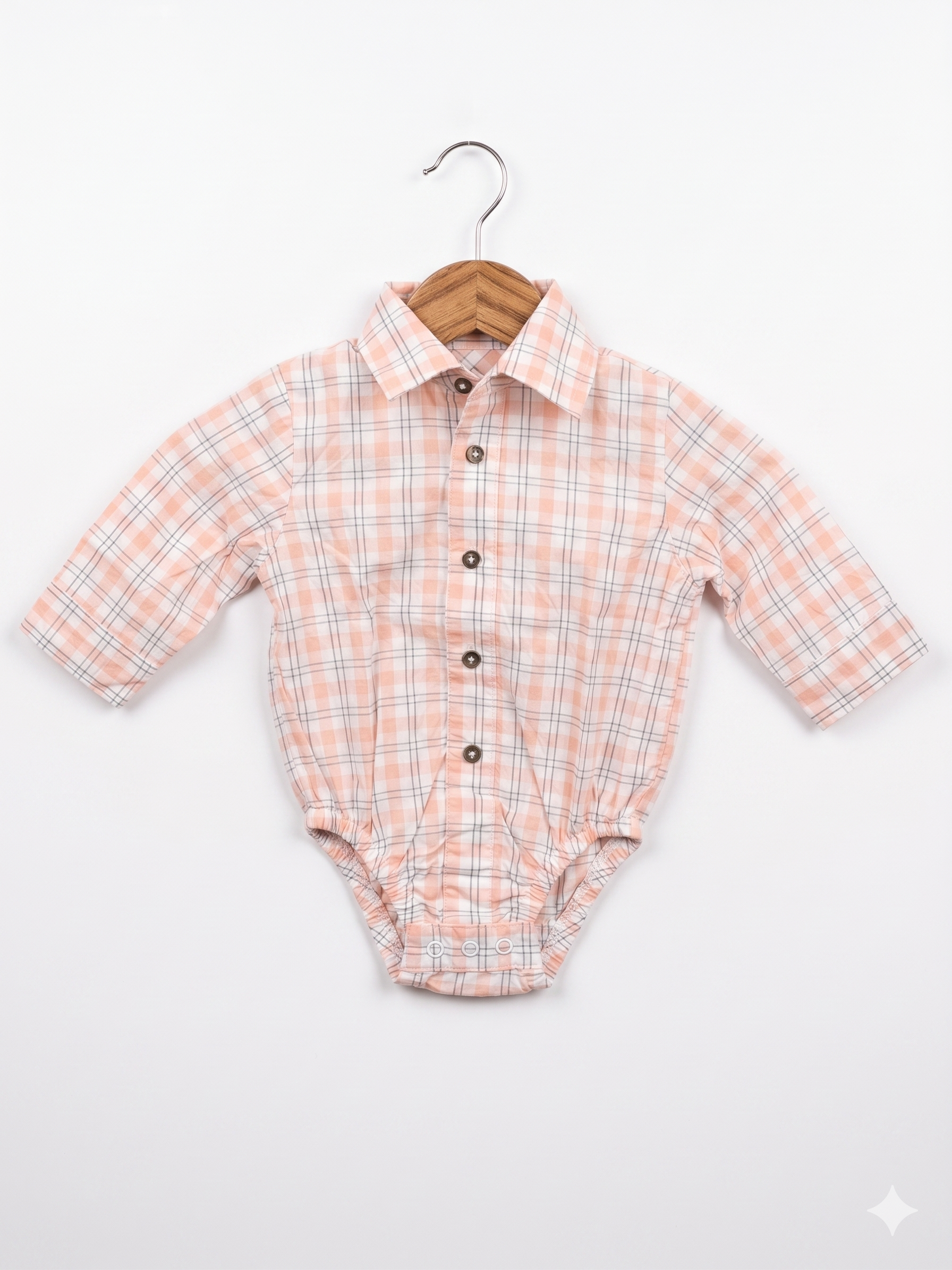 Carter’s "Just One You" Baby Boy Plaid Button-Down Bodysuit - Peach & Grey Check (Size: 3M) AB1