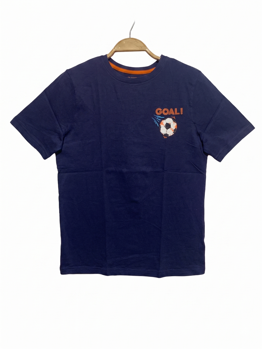 Primark Cares Boys Navy Blue "GOAL!" Soccer Graphic Tee - Size Estimated Age 11-12Y AB1