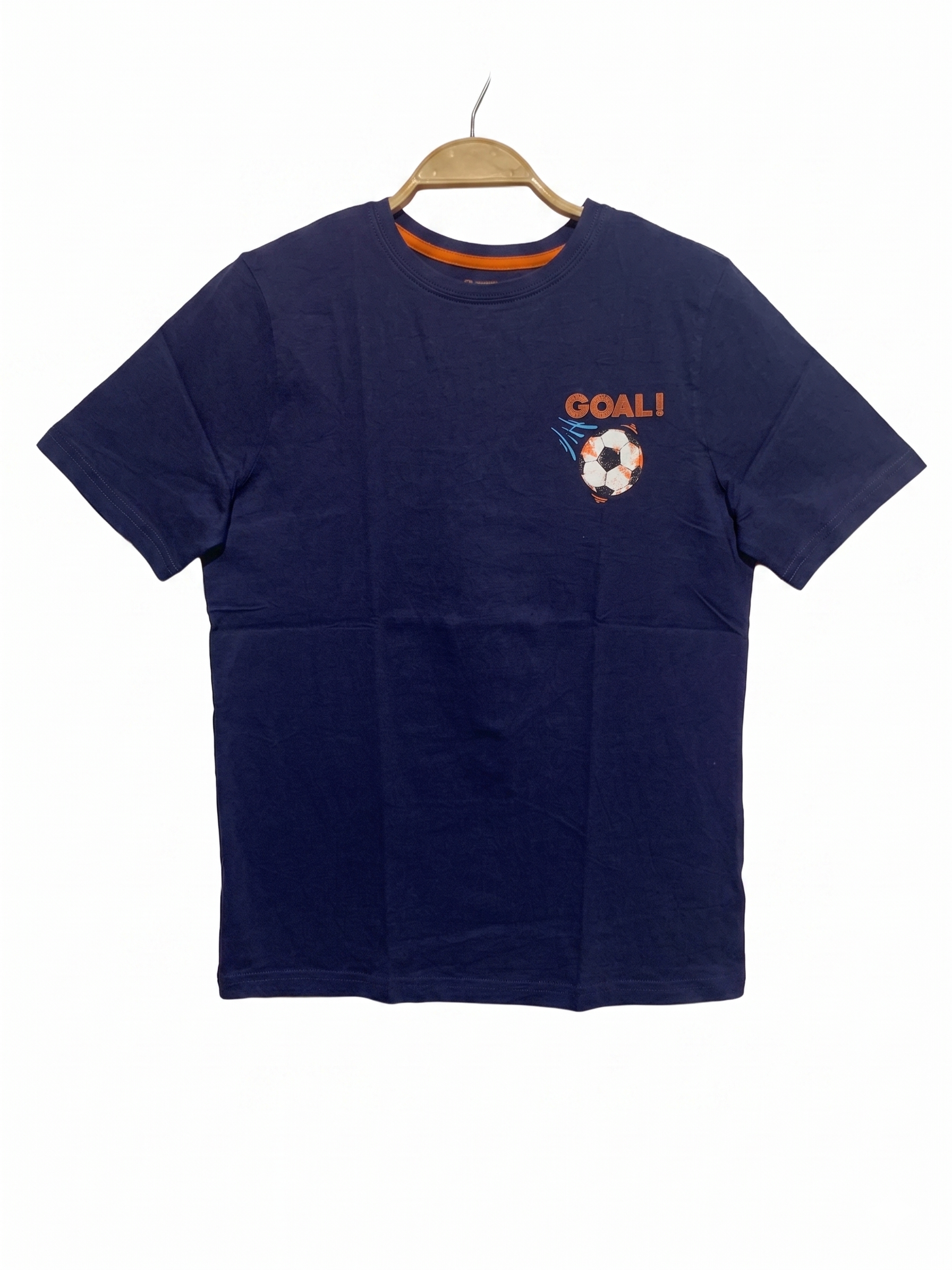 Primark Cares Boys Navy Blue "GOAL!" Soccer Graphic Tee - Size Estimated Age 11-12Y AB1