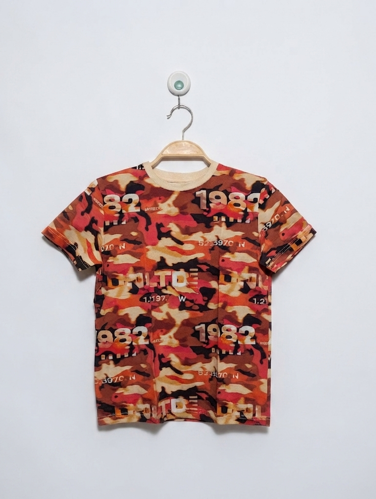 Next Boys Orange/Red Camo Print "1982" Graphic T-Shirt - Size 7 Years, Estimated Age 7 Years AB2