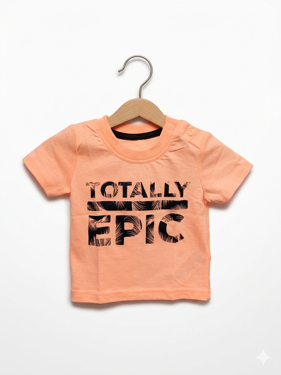 Primark 0-3M Neon Peach "Totally Epic" T-Shirt - India, Size 0–3 Months AB1