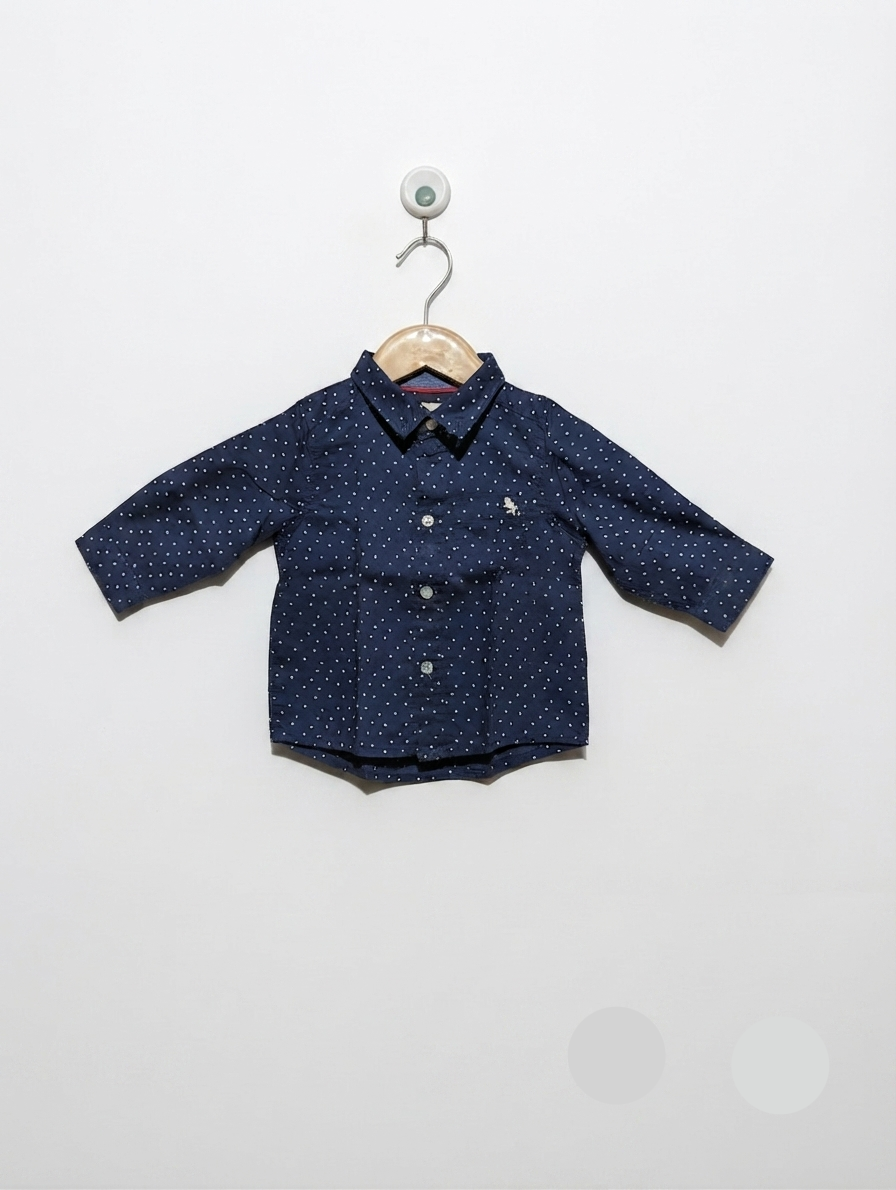 L.O.G.G. Boys Navy Blue Polka Dot Long Sleeve Button-Down Shirt - Size 4-6M Estimated Age 4-6 Months AB2