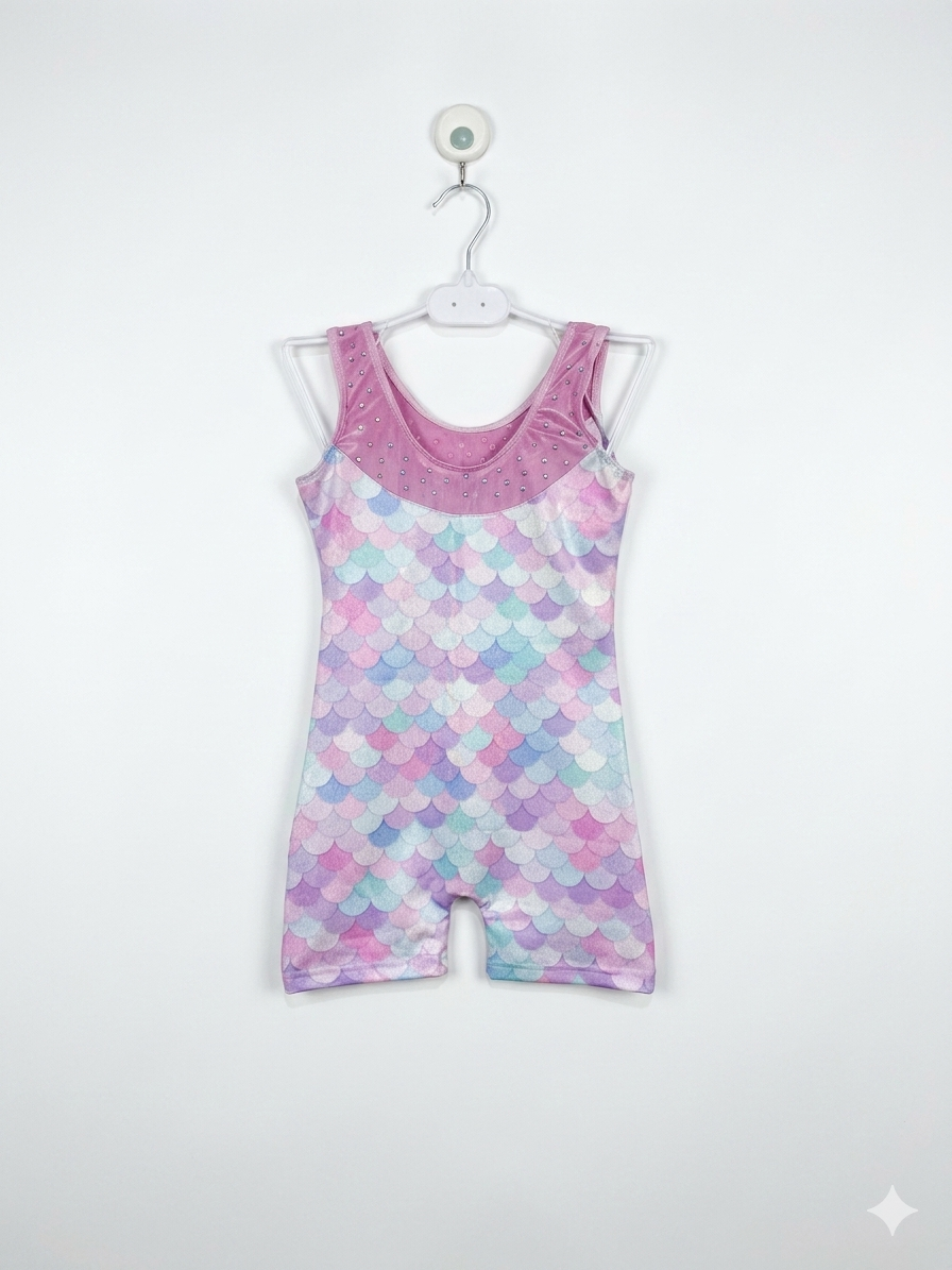 Girls Pink & Purple Mermaid Scale Gymnastics Leotard - Size 120 Estimated Age 5-6 Years AB1