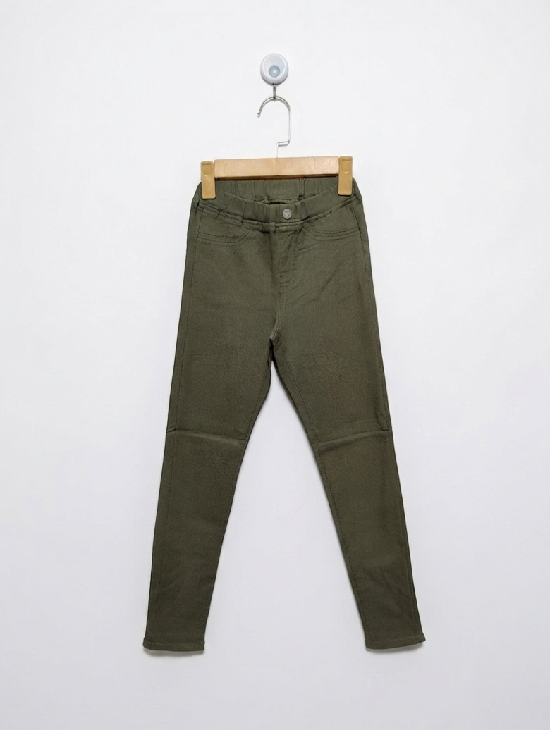 GU Girls Olive Green Slim-Fit Stretch Pants - Size 130 CM Estimated Age 8-9 Years AB2