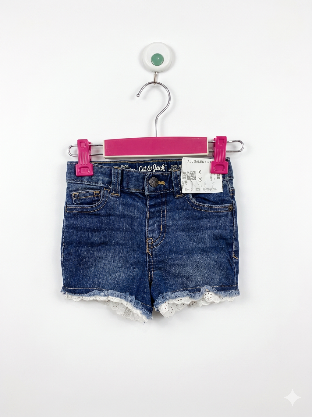 Cat & Jack Toddler Girls Lace-Trim Denim Shorts (Size 2T) - AB1