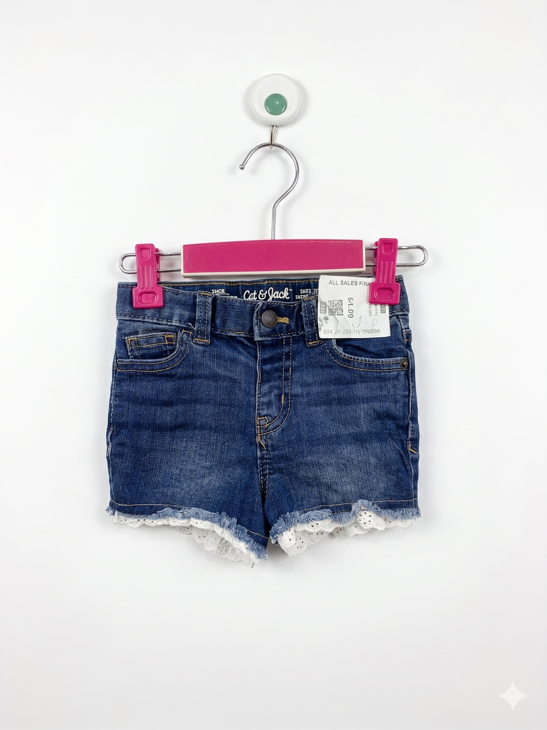 Cat & Jack Toddler Girls Lace-Trim Denim Shorts (Size 2T) - AB1