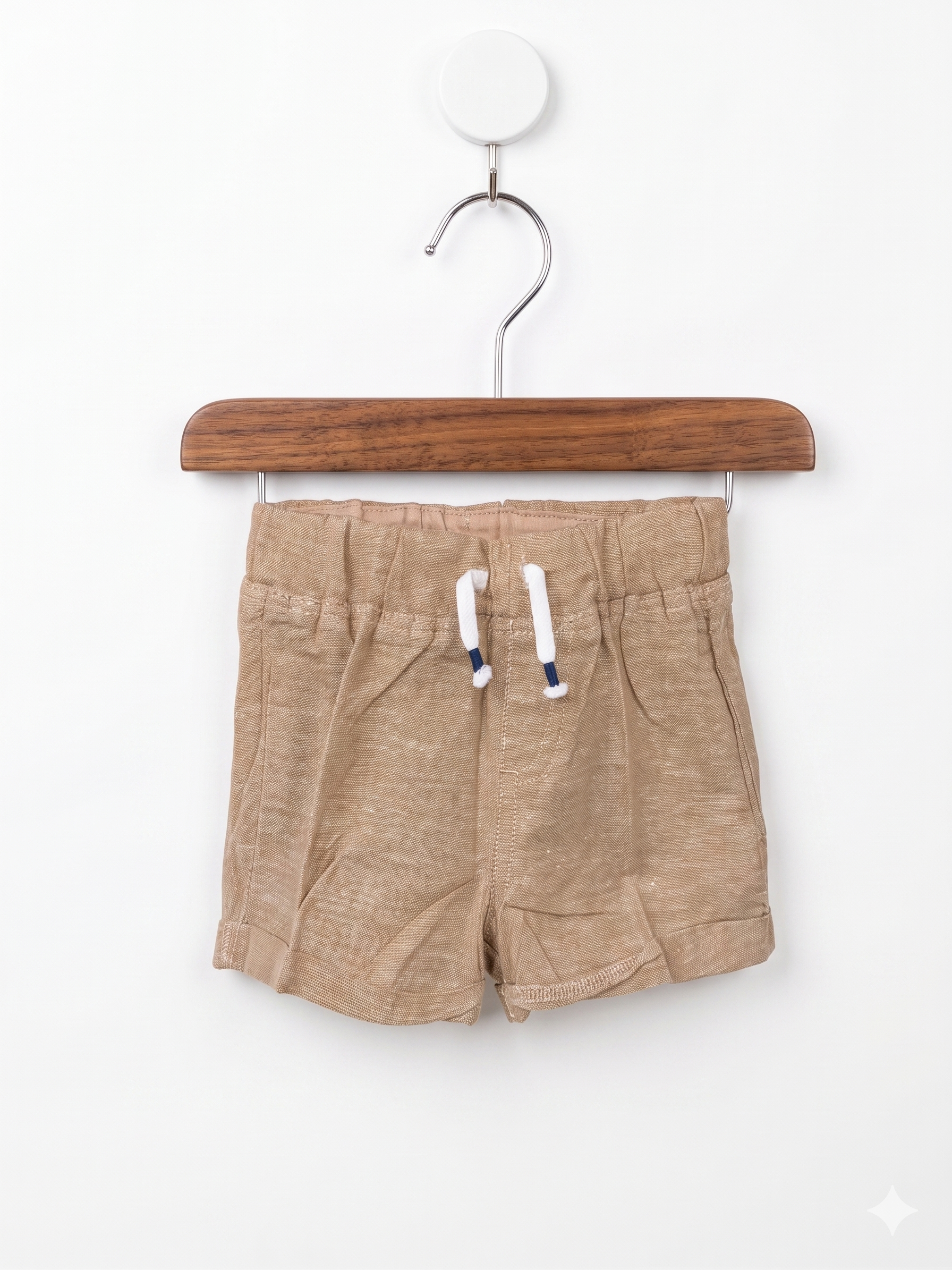 H&M Baby Neutral Beige Linen-Blend Pull-On Shorts – Size 4-6 Months AB1