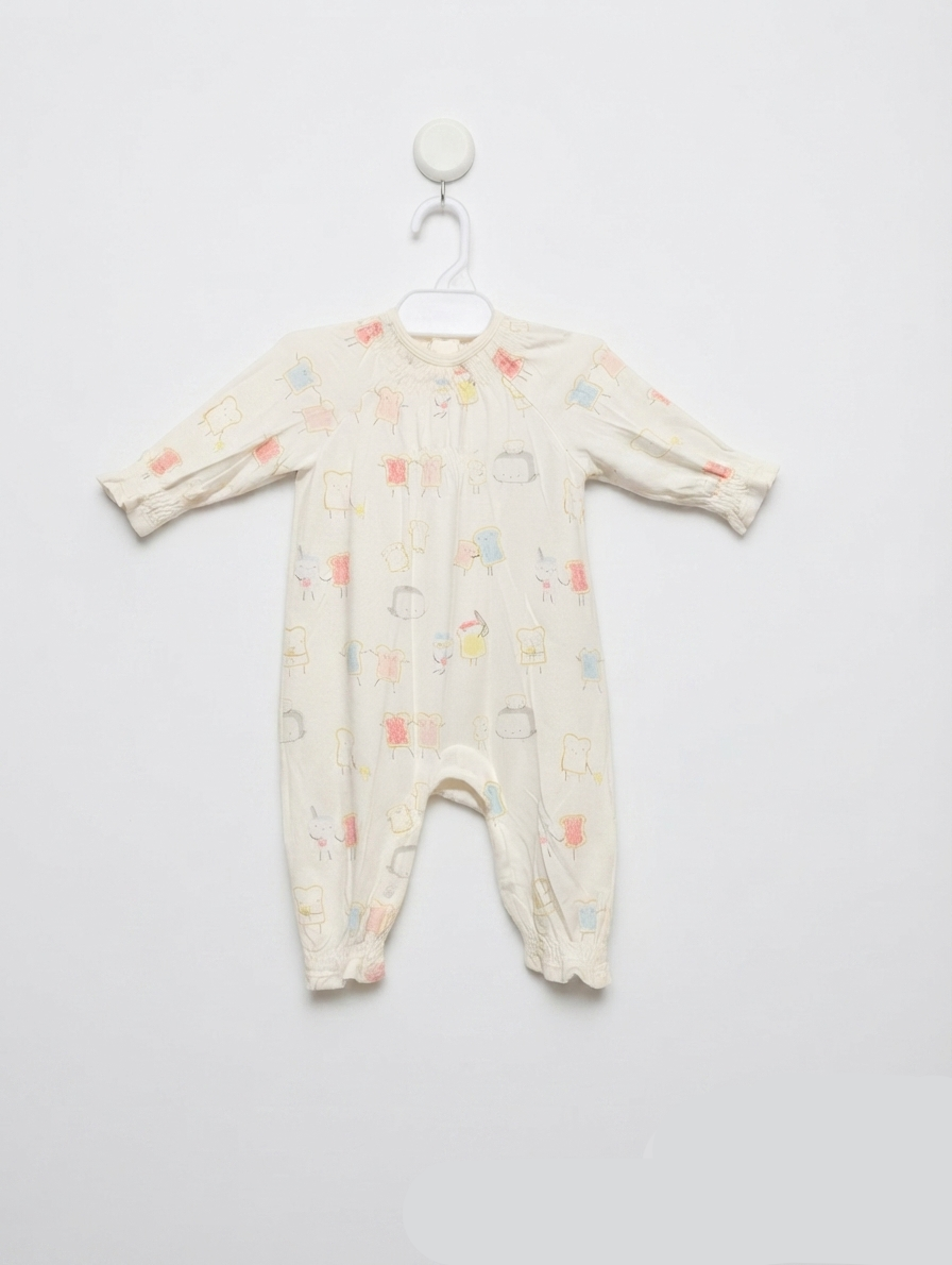 Angel Dear Unisex Baby Off-White "Toast Characters" Long Sleeve Romper - Size Estimated Age 0-3 Months AB2