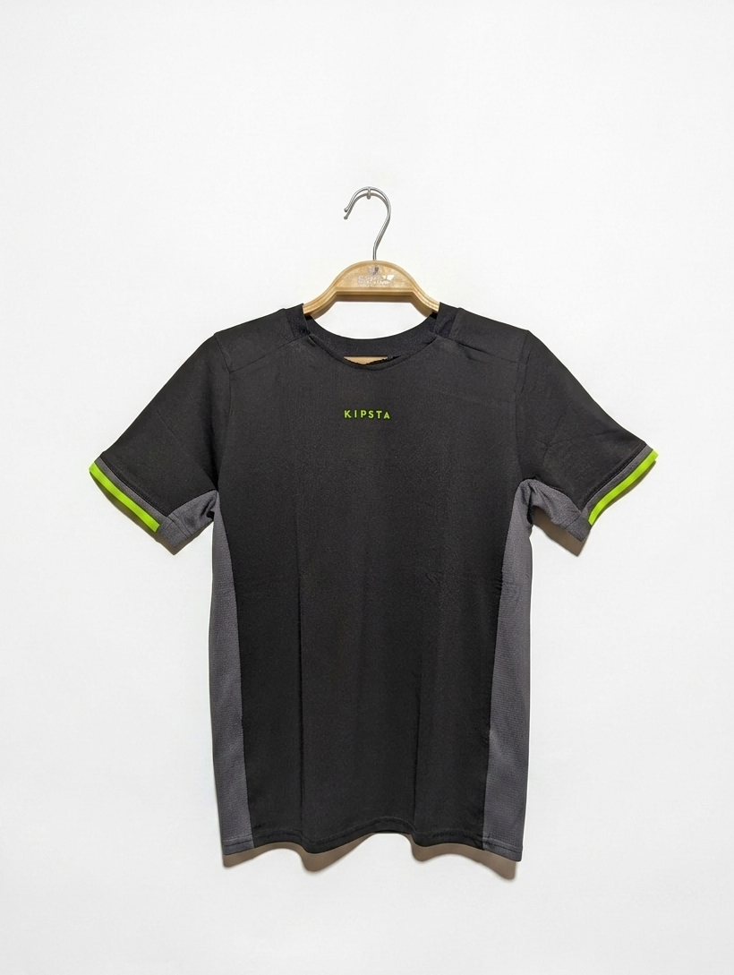 Kipsta Boys Black and Grey Athletic Performance Tee - Size 12 Years Estimated Age 10-12 Years AB2