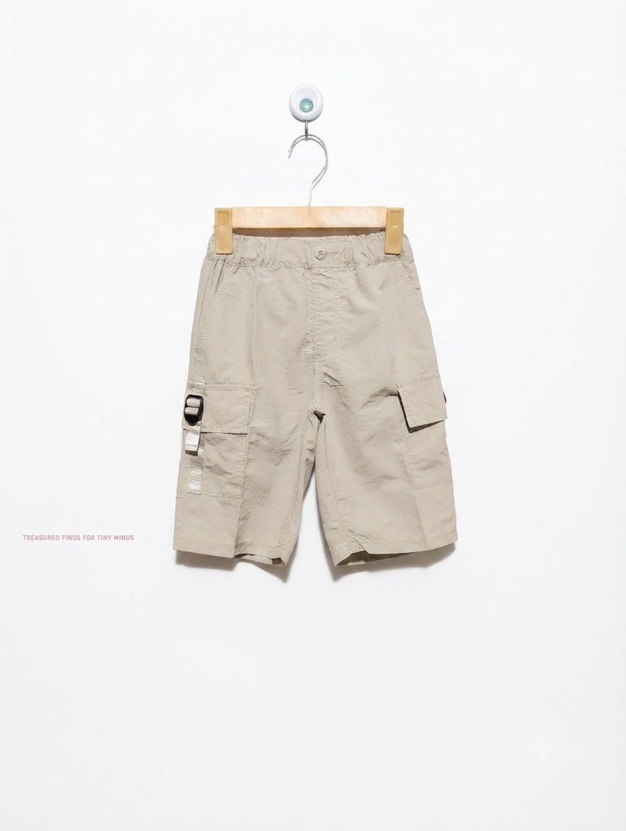 GU Boys Beige Cargo Casual Summer Shorts - Size 130, Estimated Age 7-8 Years AB2