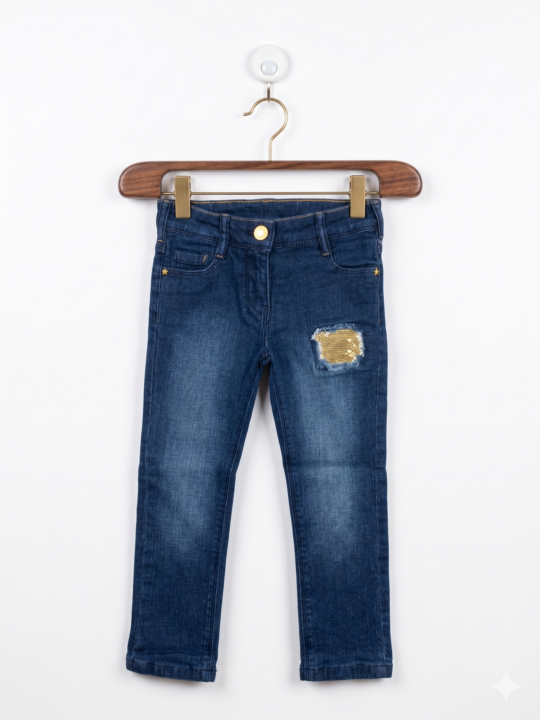 Palomino & Petit Main Girls' Dark Wash Sequin Patch Skinny Jeans - Size 3-4 Years AB1