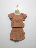 easy-peasy Girls Terracotta Plaid Square Neck Top & Shorts Set - Size 3T Estimated Age 3 Years AB2