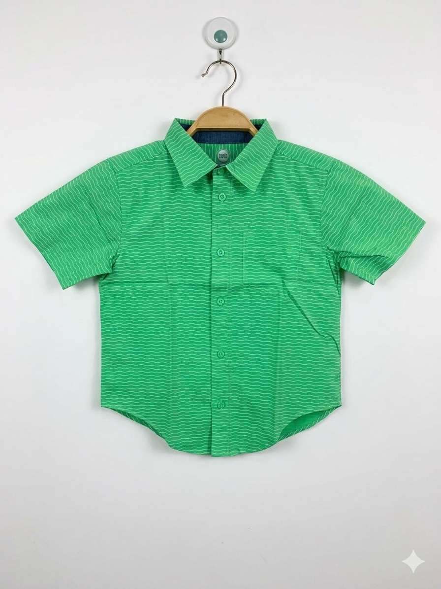 Wonder Nation Boys "Plastic Green" Wavy Stripe Short-Sleeve Button-Down Shirt - Size 6-7 (Age 6-7yrs) AB1