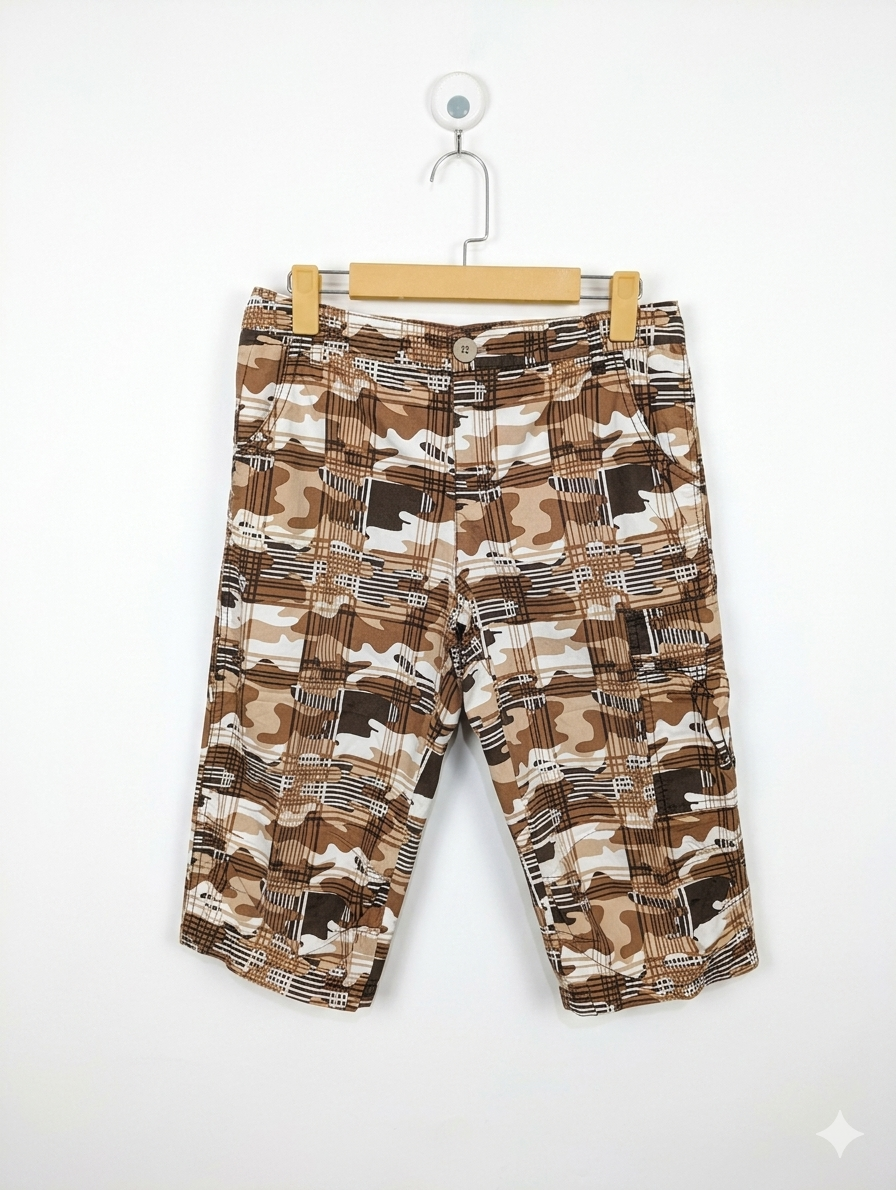 HOT&SPICY Boys Earth-Tone Camouflage Plaid Cargo Shorts - Size 164 (Estimated Age 13-14 Years) AB1