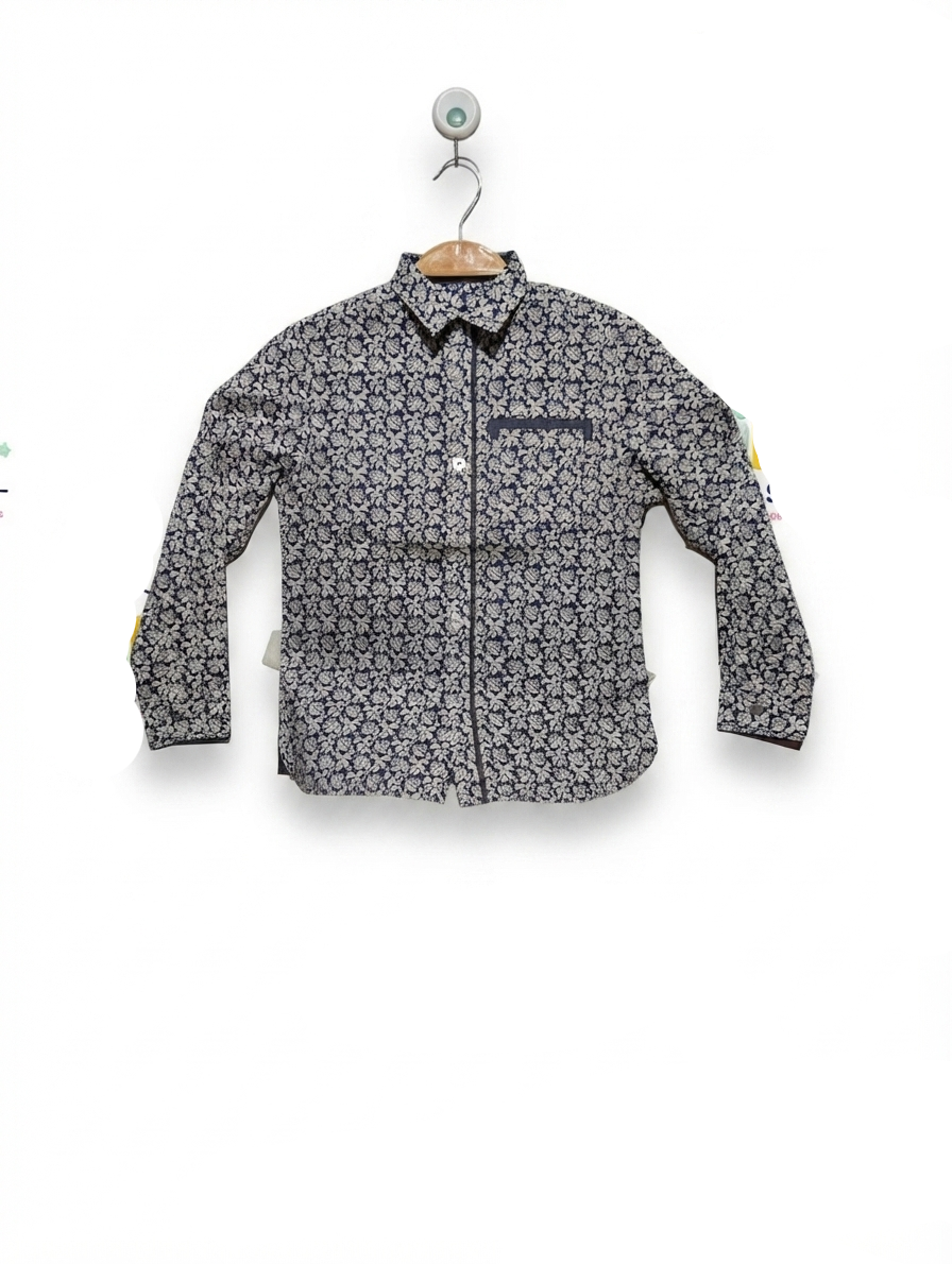 COMME CA FILLE Girls Blue & White Patterned Long Sleeve Shirt - Size 130A, Estimated Age 8-9 Years AB2