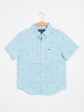 Crown & Ivy Boys Light Blue Flamingo Print Short Sleeve Button-Down - Size M (8-10) AB1