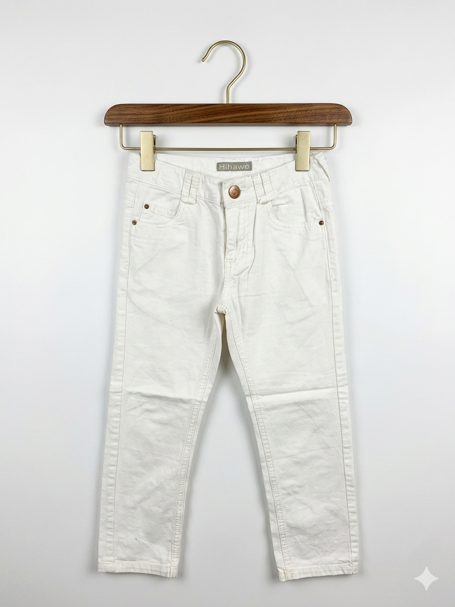 Hihawo by La Redoute Girls' White Cotton Twill Trousers - Size 6 Years AB1