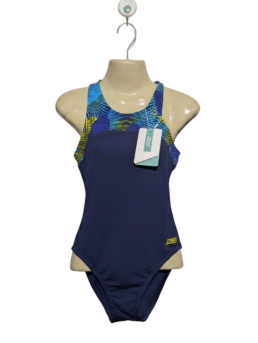 Zoggs Girls Navy Blue Patterned Performance Swimsuit - Size 8 Estimated Age 15 Years AB1