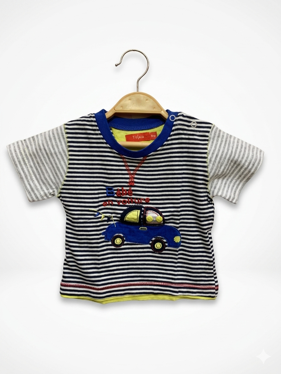 Tissaia 9M French Car Striped Tee - Navy/White, Size 9 Months AB1