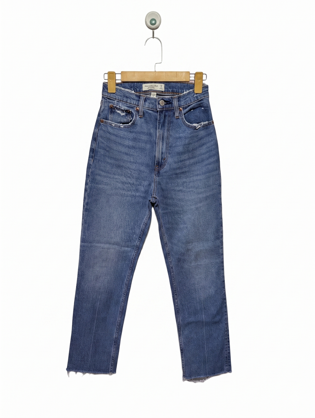 Abercrombie & Fitch Girls Medium Wash "Curve Love Ultra High Rise" Ankle Straight Jeans - Size 25/0R Estimated Age 13-14 Years AB1