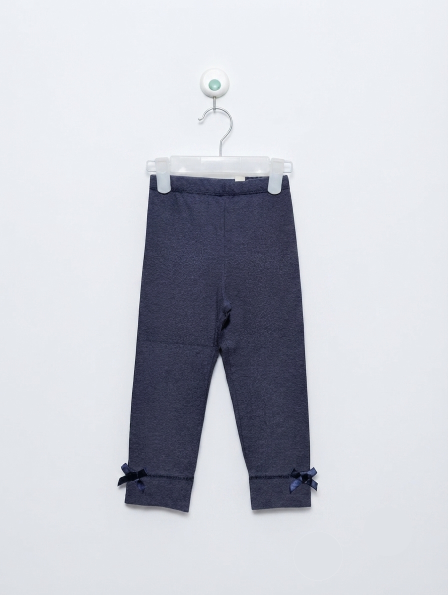 Elfindoll Classic Girls Dark Navy Blue Bow-Accented Leggings - Size Estimated Age 12 to 18 Months AB2