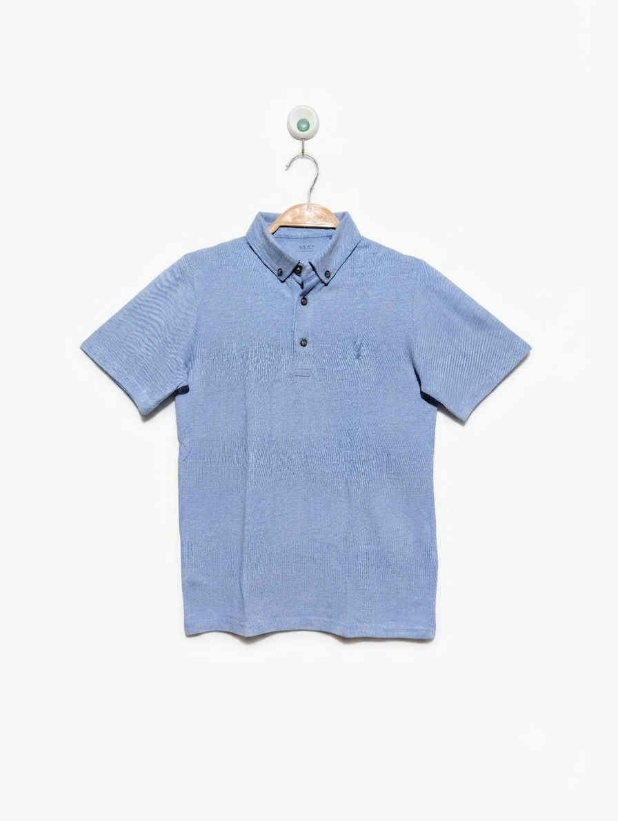Next Boys Classic Light Blue Textured Polo Shirt - Size 10 Years Estimated Age 10 Years AB2