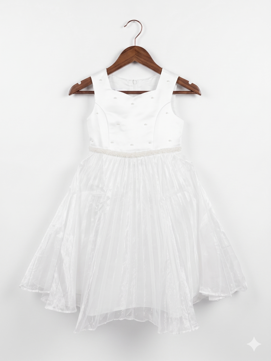 Bonnie Jean Girls White Shimmer Tulle Party Dress - Size 4 AB1