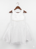 Bonnie Jean Girls White Shimmer Tulle Party Dress - Size 4 AB1