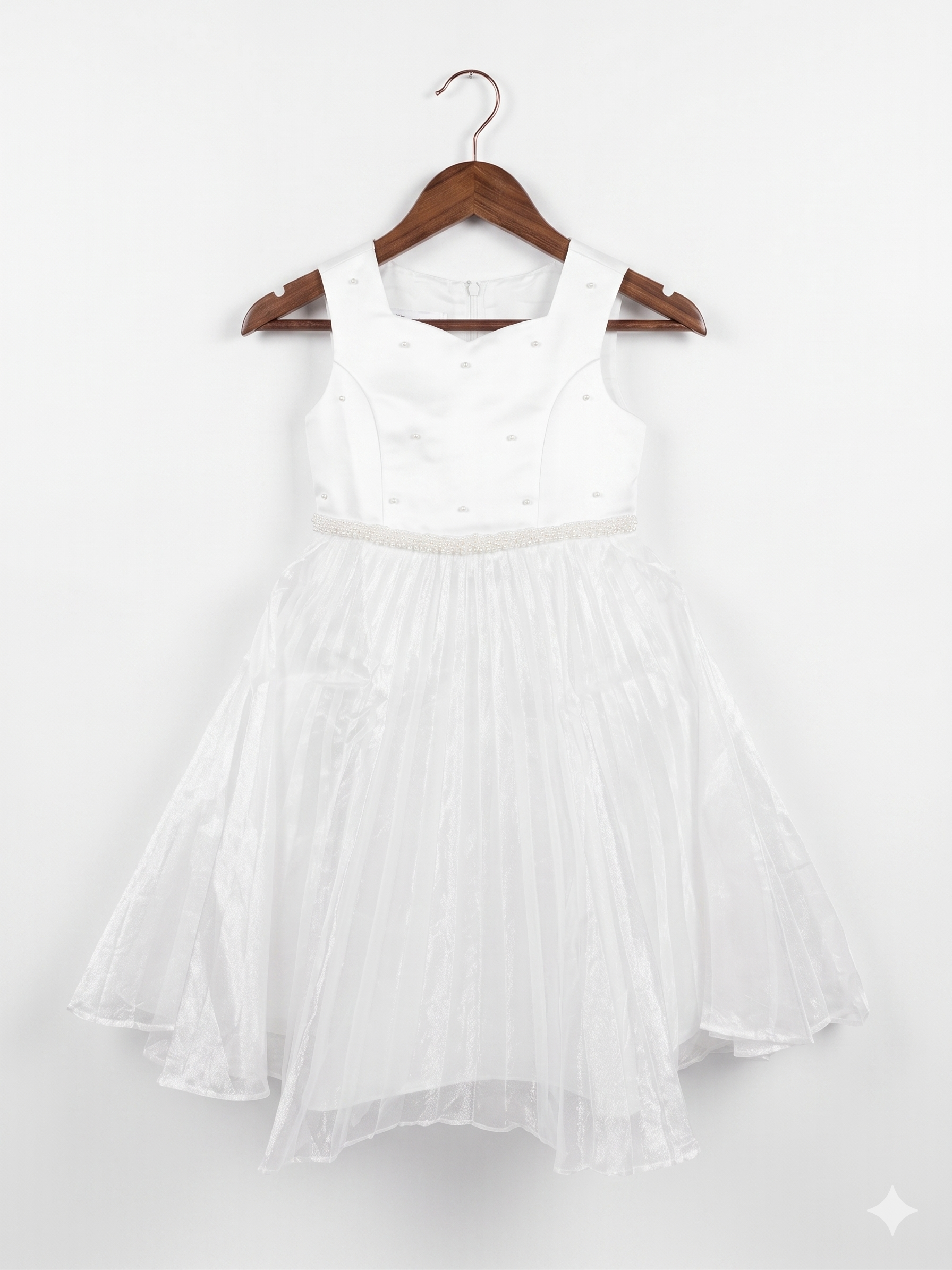 Bonnie Jean Girls White Shimmer Tulle Party Dress - Size 4 AB1