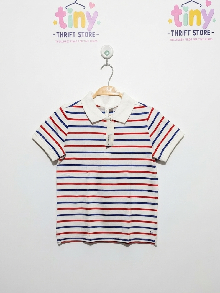 Janie and Jack Boys White Striped Classic Polo Shirt - Size 7 Estimated Age 7 Years AB2