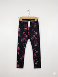 IDEXE Girls Black Floral Print Leggings with Glitter Waistband - Size Estimated Age 10-11 Years AB1