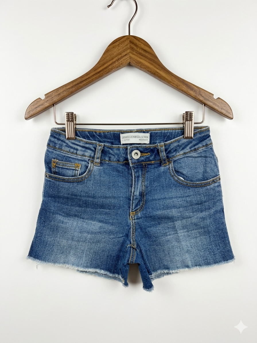 Zara Kids Denim Collection Girls' Frayed Hem Denim Shorts - Size 8 Years AB1
