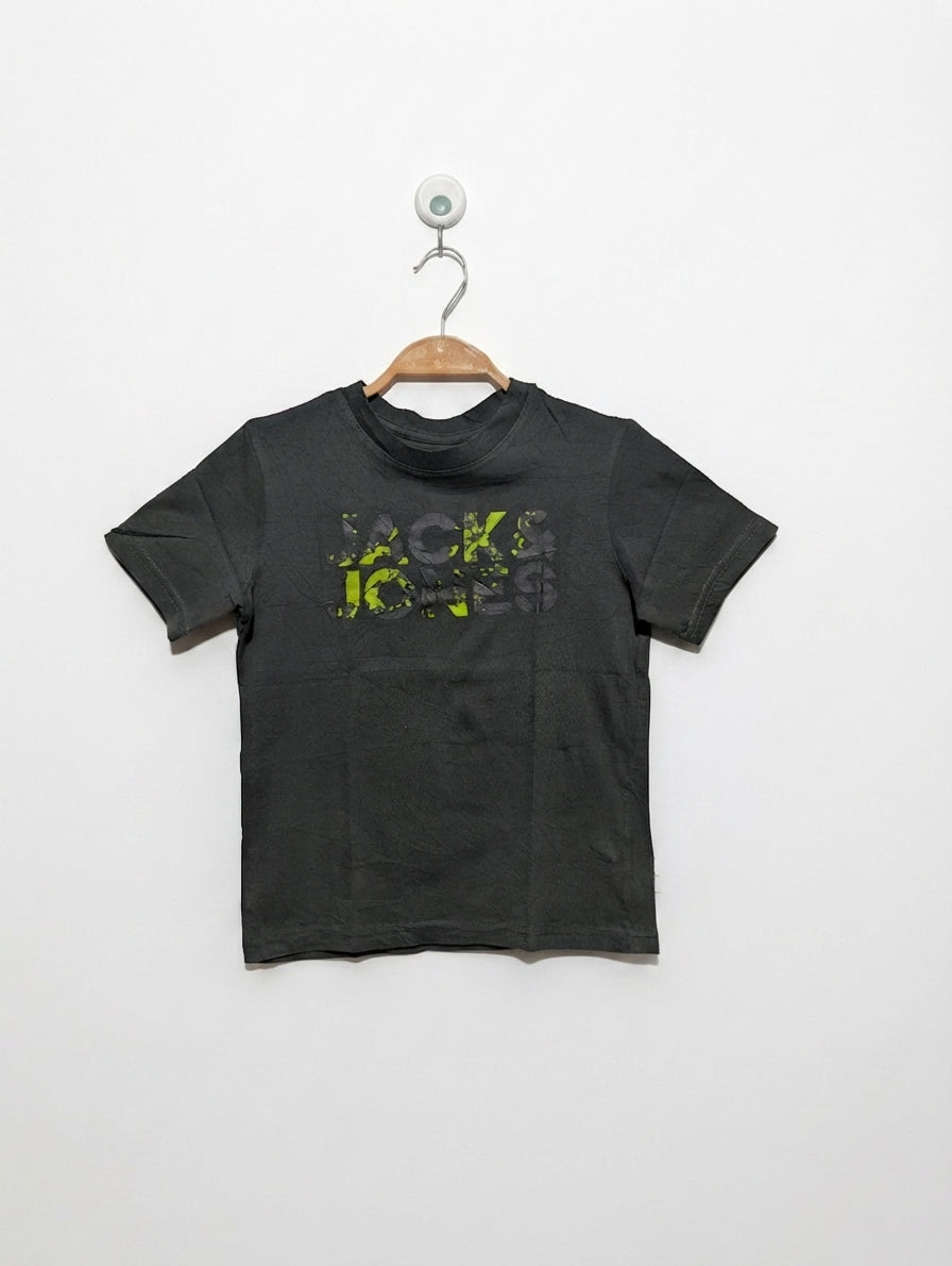 Jack & Jones Boys Dark Grey "Keeping It Real" Logo Graphic Short Sleeve Tee - Size Estimated Age 8 Years AB2