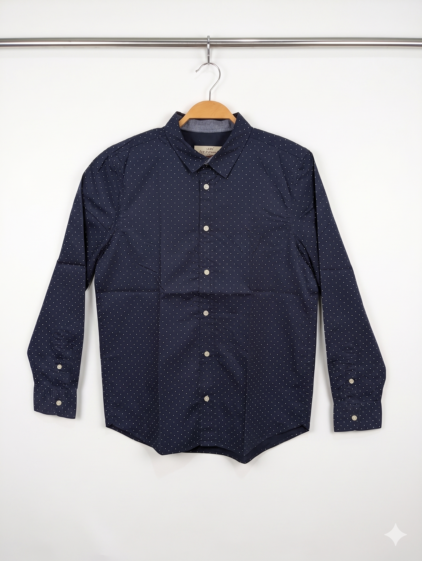 H&M L.O.G.G. Boys Navy Blue Polka Dot Long Sleeve Button-Down Shirt - Size 13/14 Years (164 cm) AB1