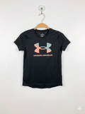 Under Armour Girls' Black Tech Graphic Short Sleeve Tee – Size Estimated Age: 7–8 Years. AB1