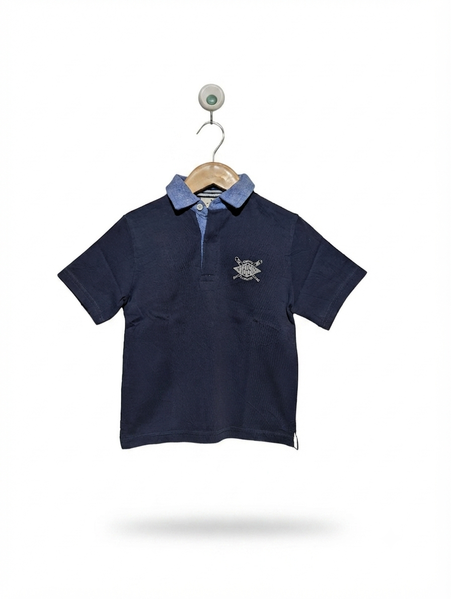 Cyrillus Paris Boys Navy Blue "Riverside Baseball 42" Polo Shirt - Size Estimated Age 4 Years AB2