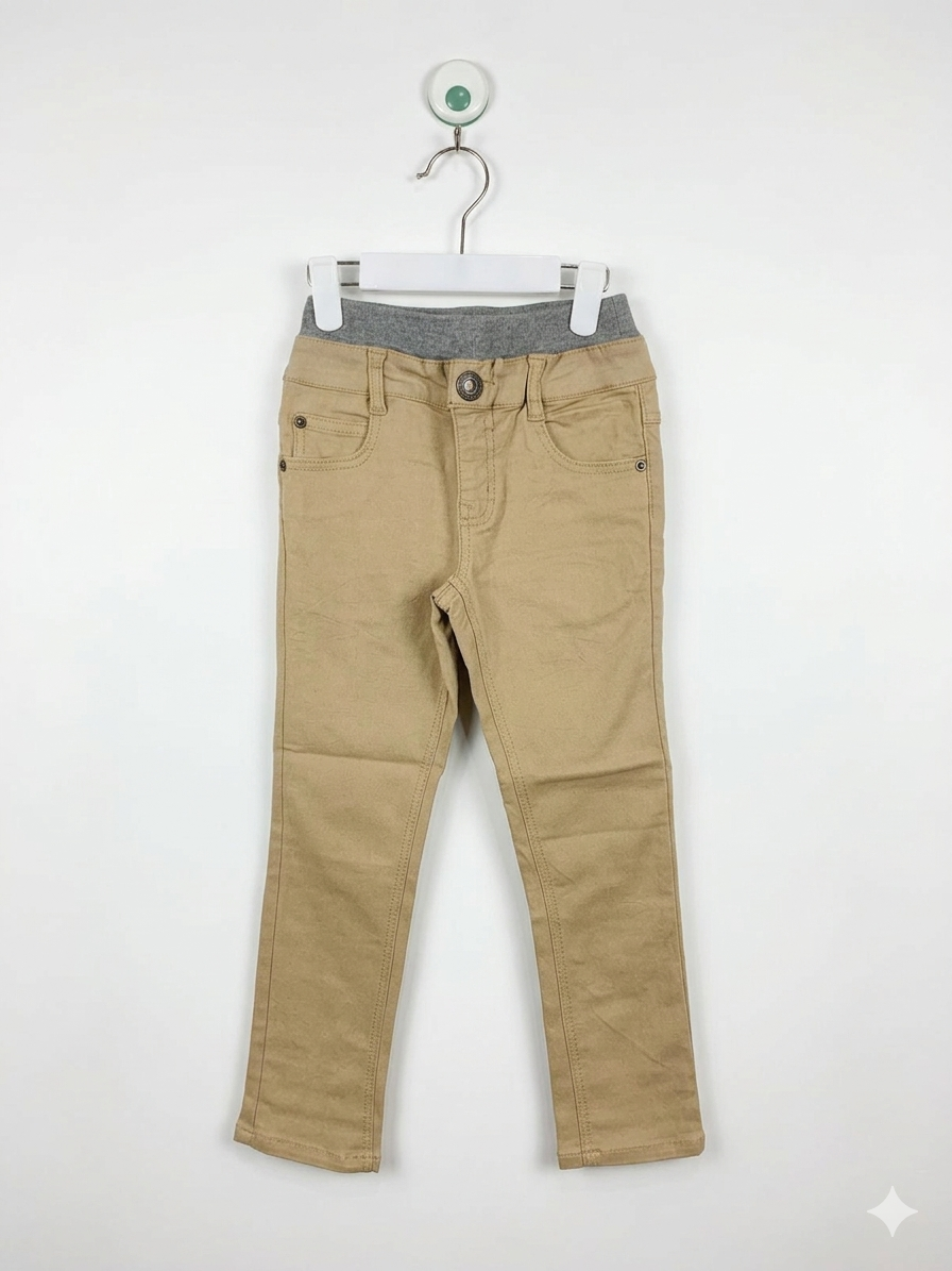 Boys' Khaki Stretch Chino Trousers with Comfort Waistband - Size 120 AB1