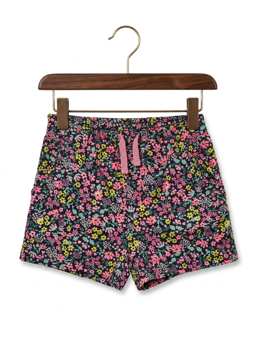 H&M Girls' Navy Blue Ditsy Floral Jersey Shorts - Size 4-6 Years AB1