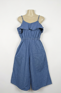 Ikka Girls Blue Denim Ruffle-Front Jumpsuit - Size Estimated Age 11-12 Years AB2
