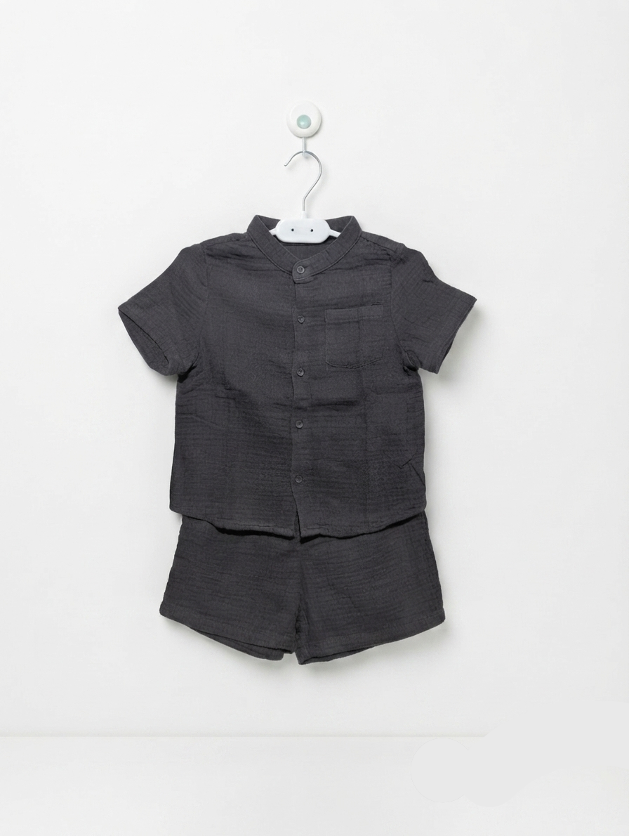 SHEIN Toddler Girls Black Button-Up Shirt & Shorts Set - Size 2-3Y Estimated Age 2T AB2