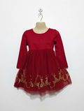 Wonder Nation Girls Red Festive Reindeer Tulle Dress - Size S (6-6X) Estimated Age 6 Years AB2