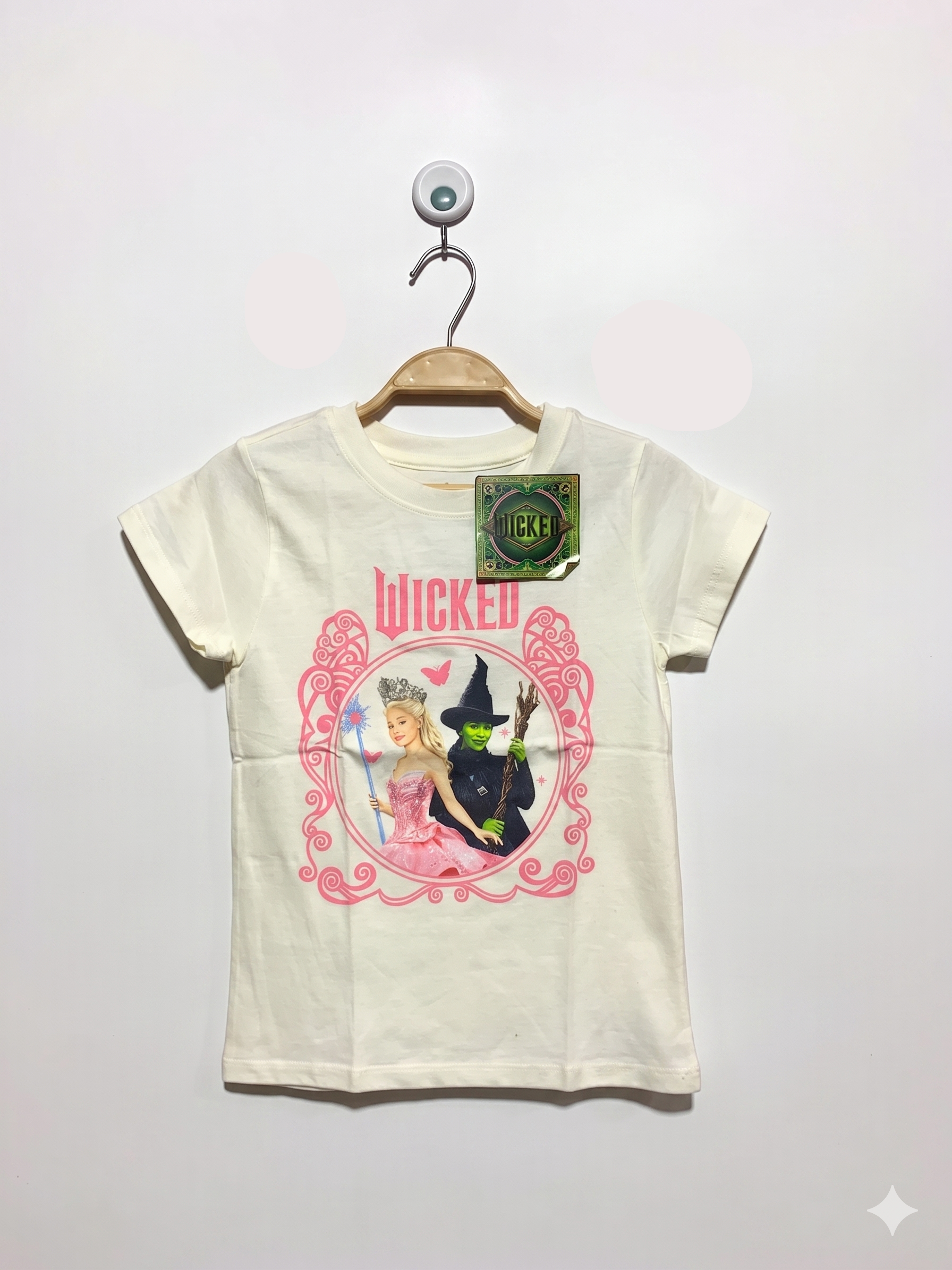 Official Wicked Movie Girls Heather Grey Glinda & Elphaba Graphic Tee - Size Estimated Age 7-8Y AB1