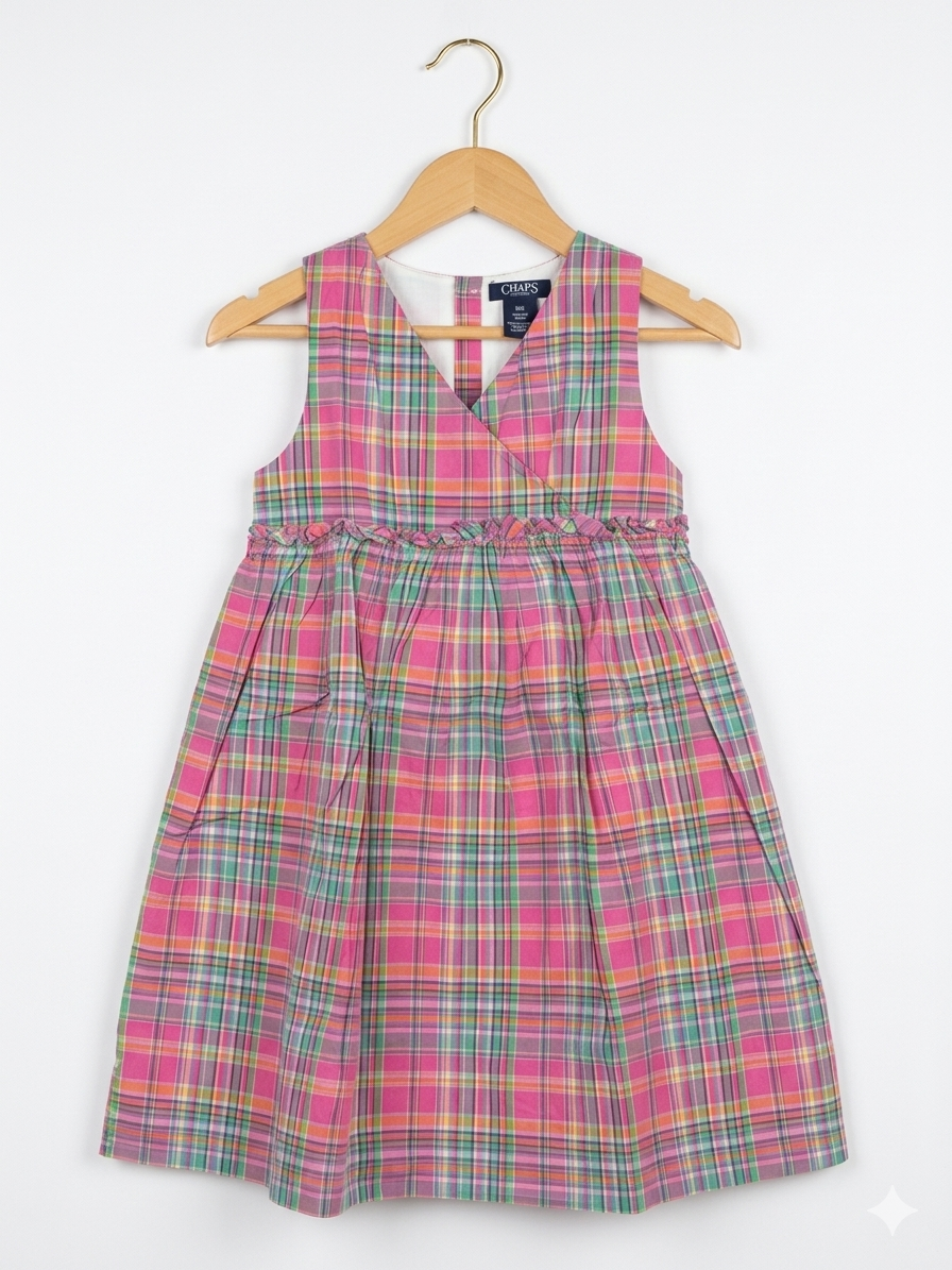 Chaps Girls' Vibrant Multi-Color Plaid Sleeveless Dress - Size 6X AB1