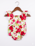 Baby Girls Red Rose Floral Ruffle Sleeve Romper - Size 80 (Estimated 9-12 Months) AB1