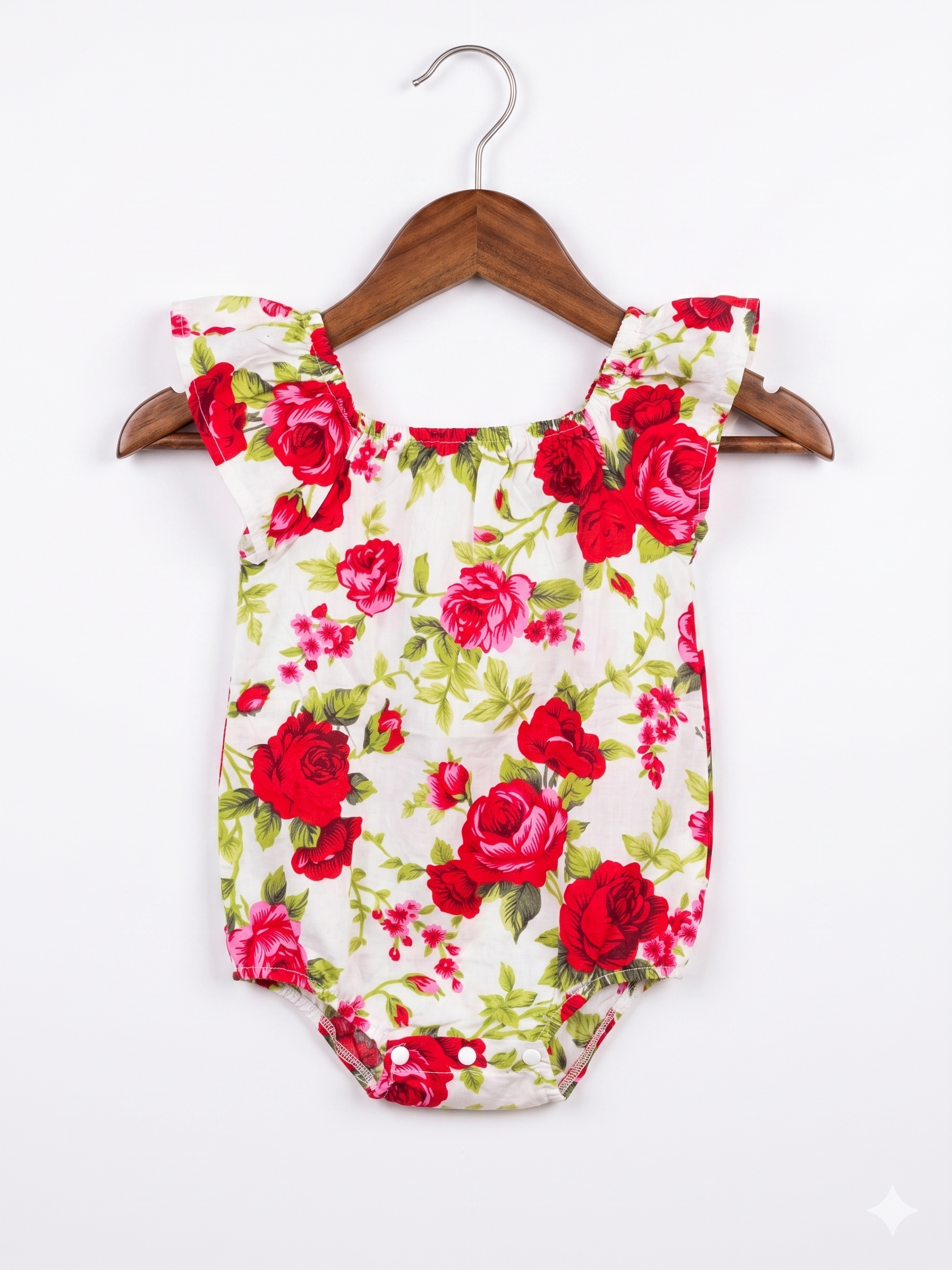 Baby Girls Red Rose Floral Ruffle Sleeve Romper - Size 80 (Estimated 9-12 Months) AB1