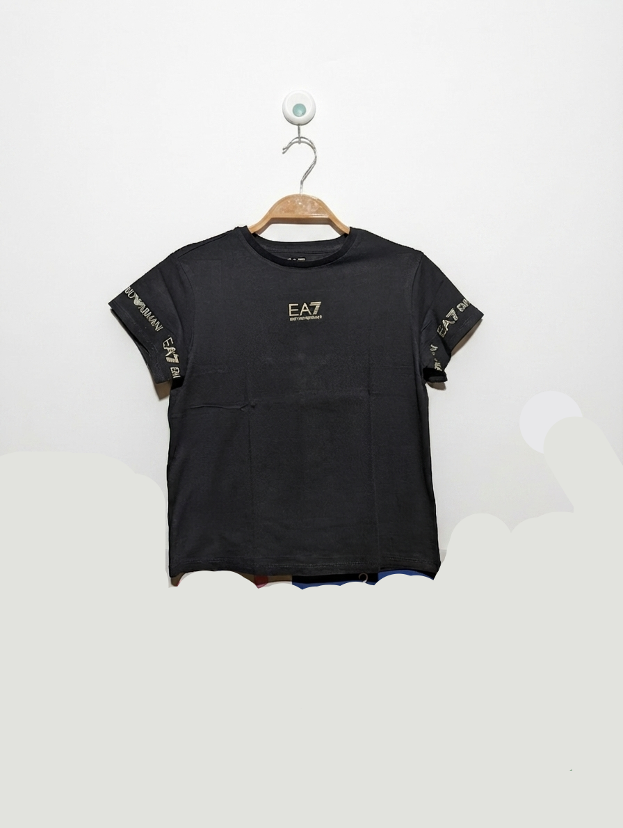EA7 Emporio Armani Girls Black Iconic Logo Tee - Size 8A (Estimated Age 8 Years) AB2