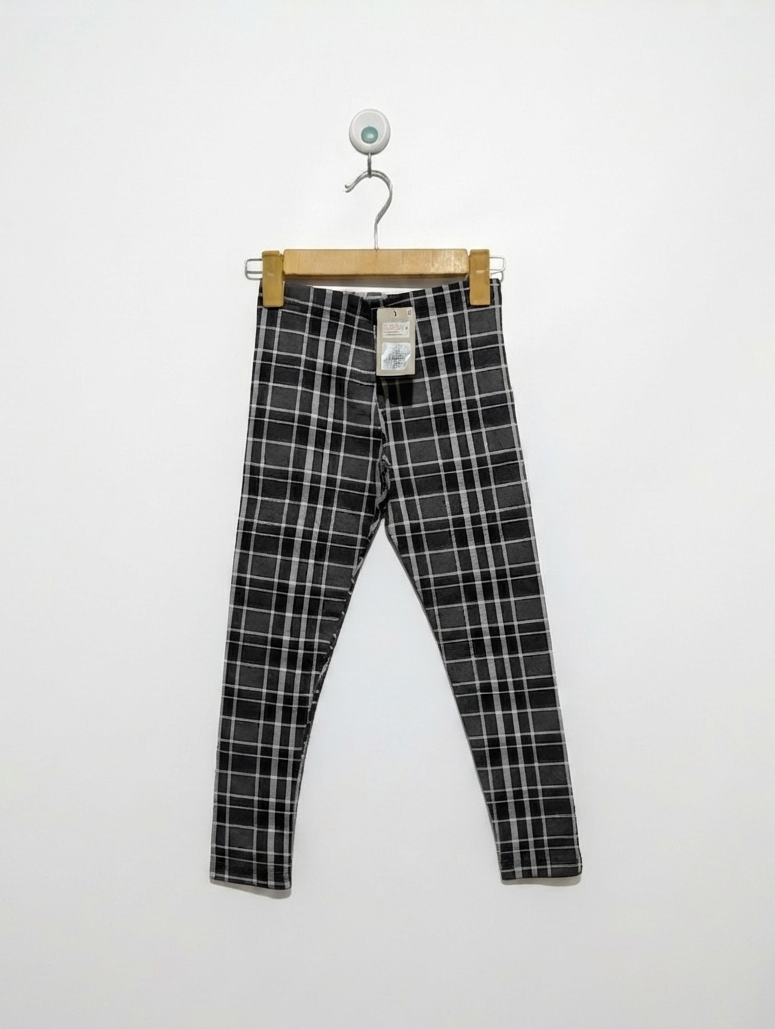 Primark Girls Charcoal Grey "Classic Check" Print Leggings - Size 128 CM Estimated Age 7-8 Years AB2