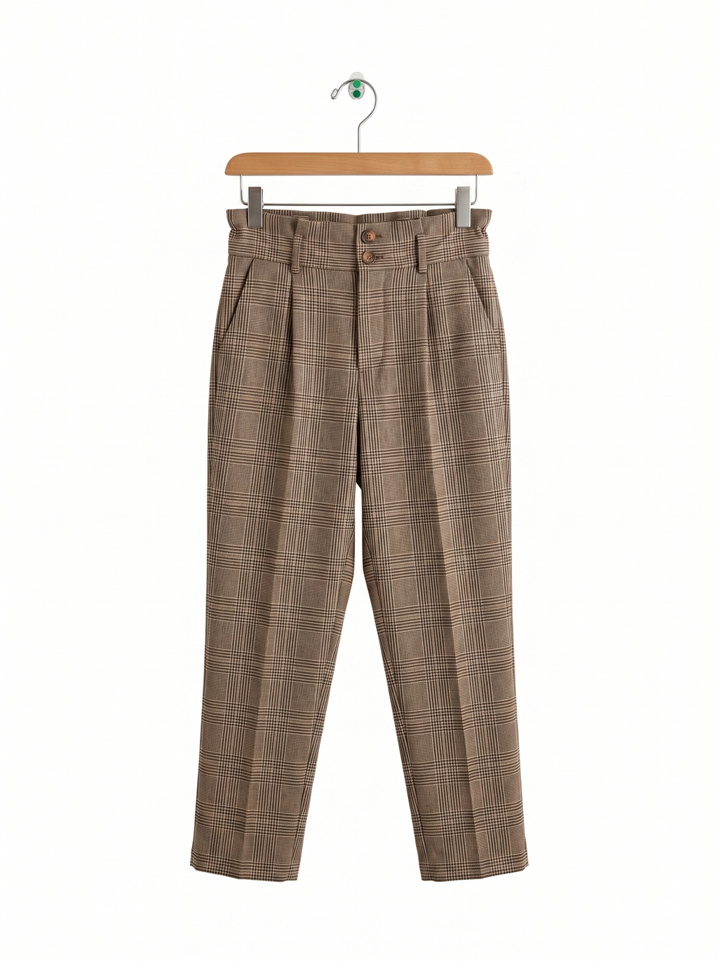 GU Girls Brown Glen Plaid High-Waisted Paperbag Trousers - Size Estimated Age 9 Years AB1