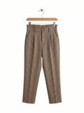 GU Girls Brown Glen Plaid High-Waisted Paperbag Trousers - Size Estimated Age 9 Years AB1