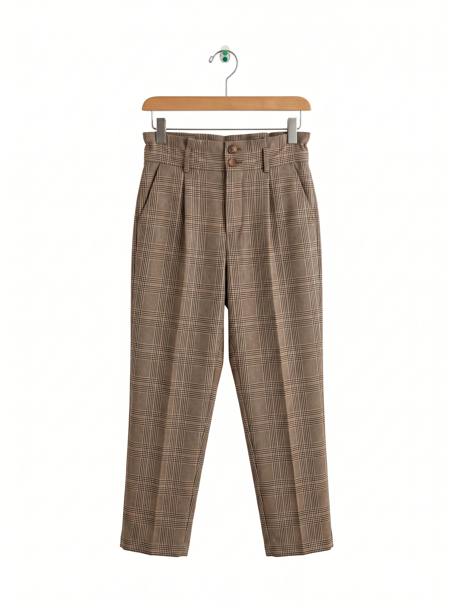 GU Girls Brown Glen Plaid High-Waisted Paperbag Trousers - Size Estimated Age 9 Years AB1